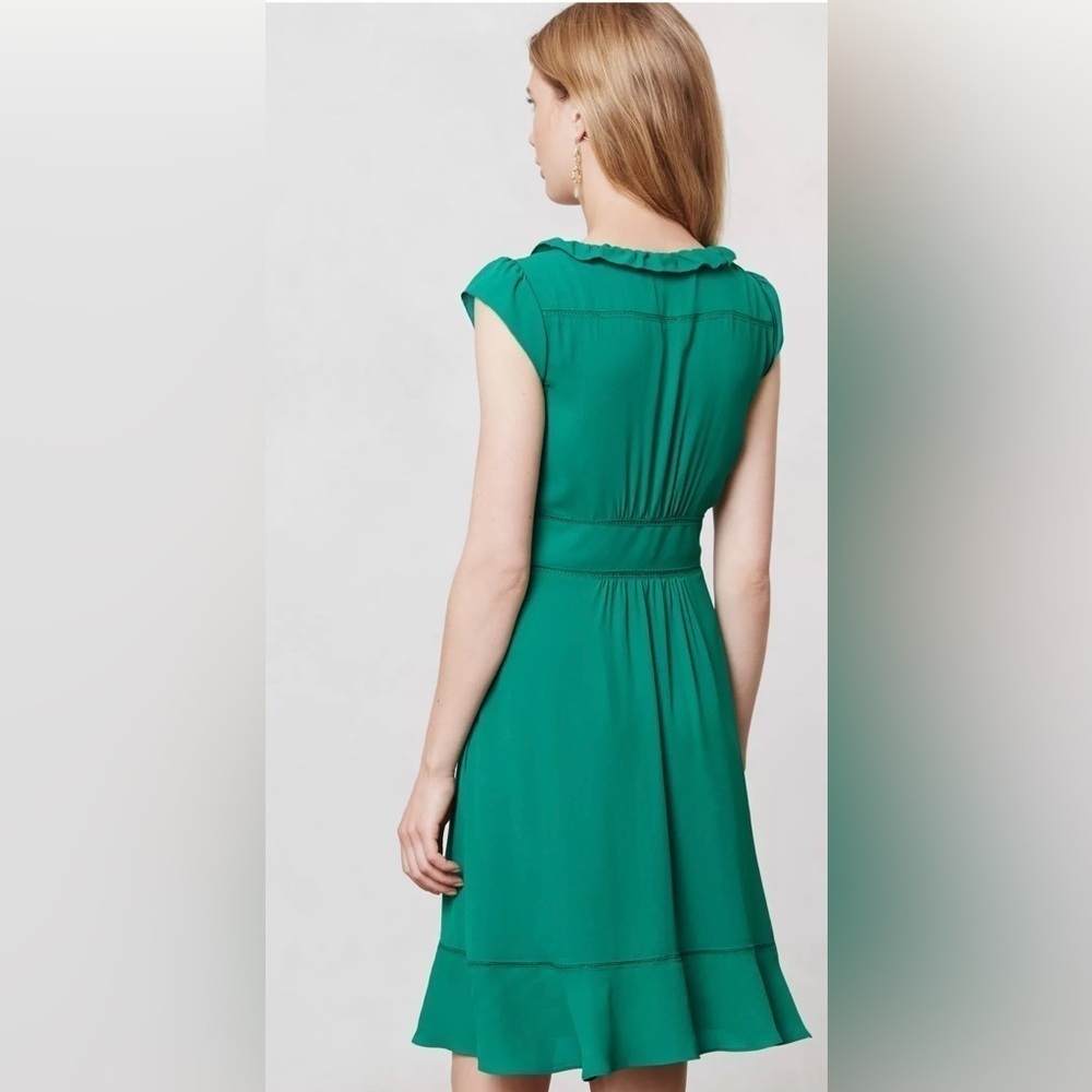 Anthropologie Maeve Della Green Flutter Hem Cap Sleeve Dress size 12 - Picture 5 of 7